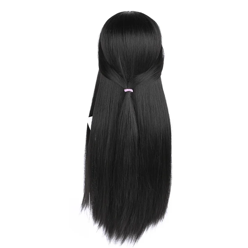 إكسسوارات الشعر من Hanfu شعر مستعار على الطراز القديم طويل مستقيم للرجال والنساء زي كامل الرأس على الطراز القديم الجزء الأوسط أرجواني C