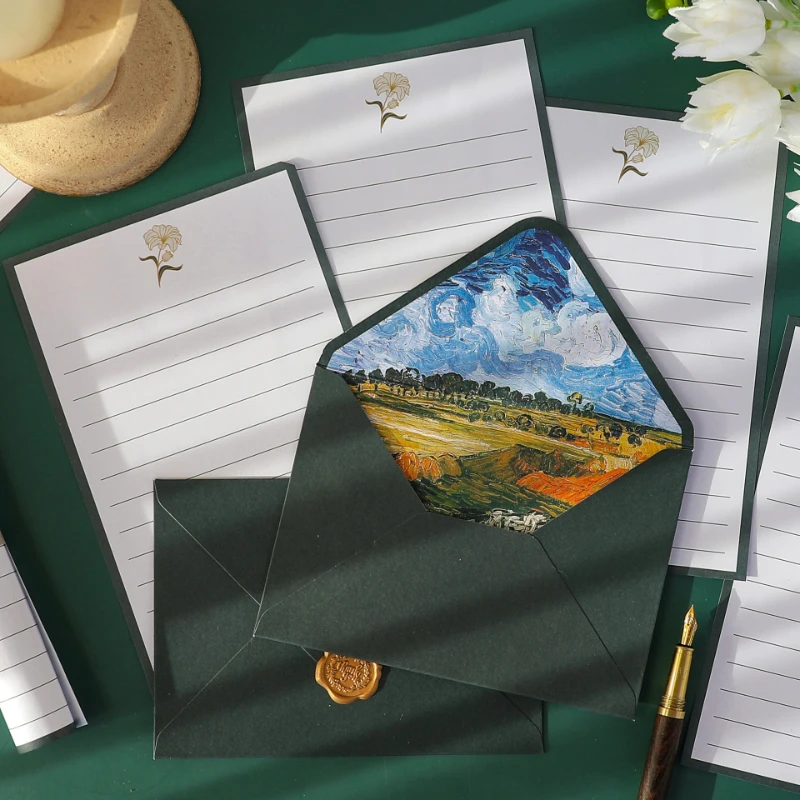 6pcs/set Exquisite Vintage Envelopes Classic Van Gogh Oil Painting and Plant Artistic Envelopes for Letters Wedding Invitation