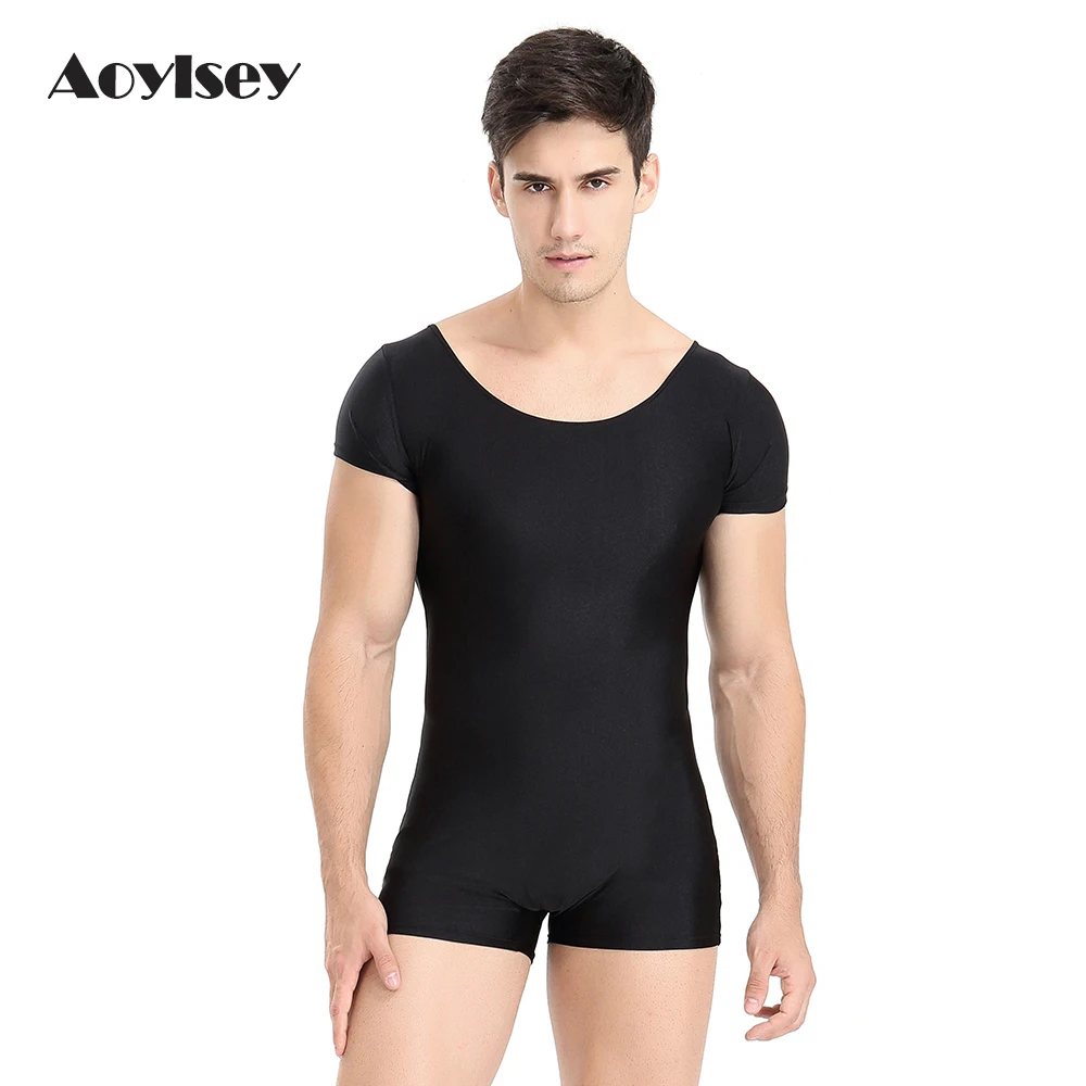 Aoylsiey Short Sleeve Shorty Unitard for Men Sports singlets Workout Leotard Male Gymnastics Bodsuit Biketards Excising Jumpsuit