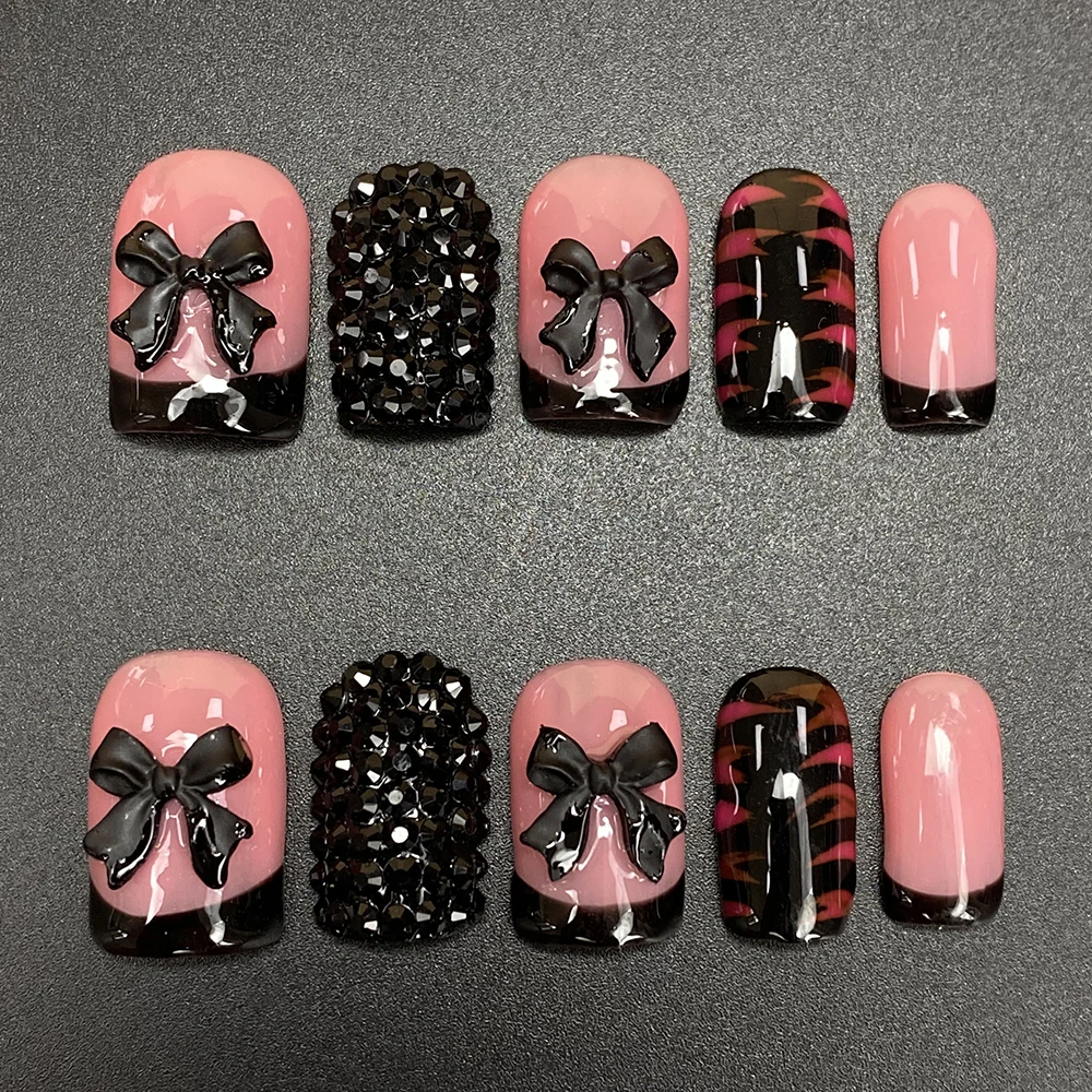 

20 мм короткие квадратные роскошные глянцевые акриловые ногти ручной работы, 10 шт., полностью декорированные, в стиле Y2K, накладные искусственные ногти для женщин