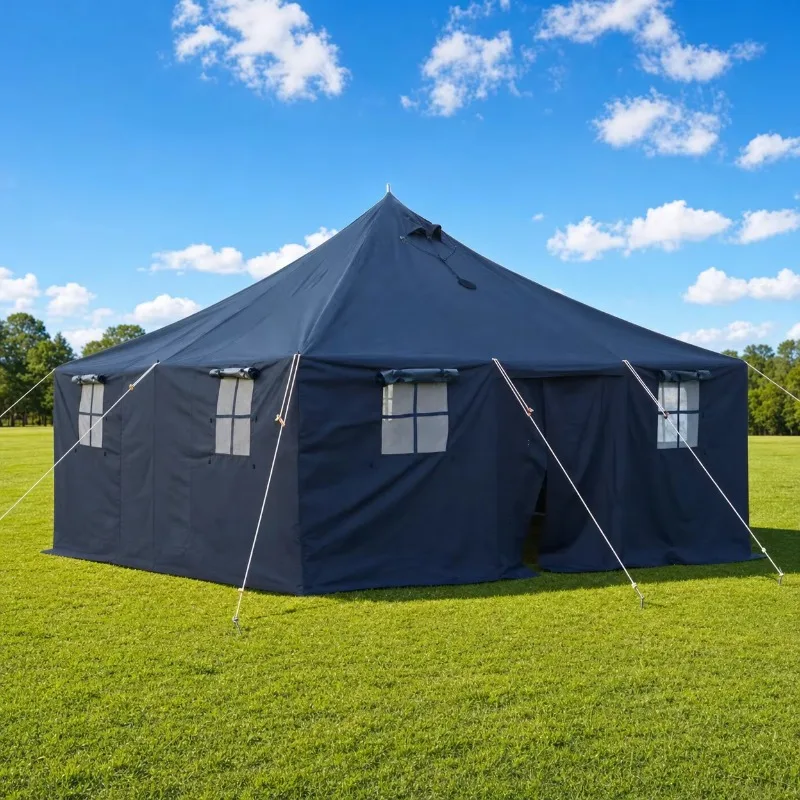 

Large Outdoor Heavy Duty Canvas Tent Waterproof Windproof Family Camping Glamping Safari Tent with Mesh Windows
