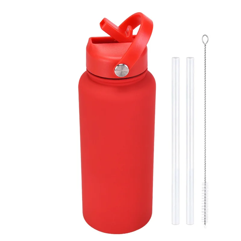 1-Liter-Sport-Trinkflasche mit Griff und Strohhalm, Edelstahl-Vakuumflasche mit großem Fassungsvermögen, Trinkgefäß, Thermoskanne mit großer Öffnung für Fitnessstudio_voghion.com