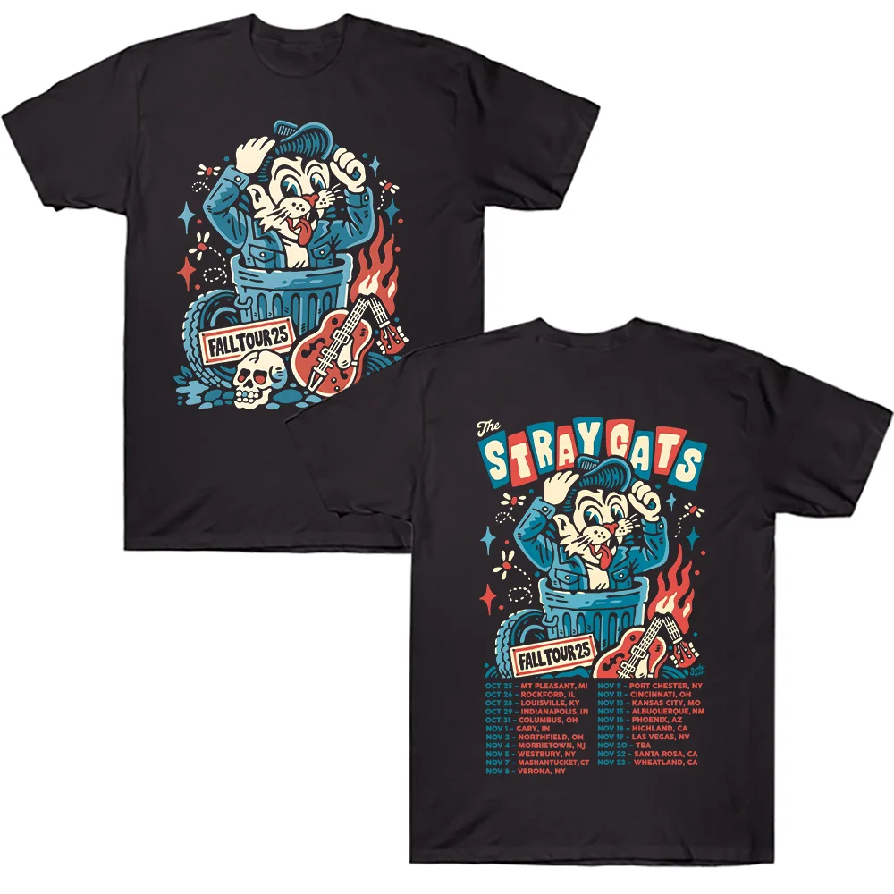 The Stray Cats Fall Tour 2025, T-Shirt, Rockband Stray Cats, Grafik-T-Shirts für Damen und Herren, hochwertige Baumwollkleidung, Streetwear-Top – Detail 5