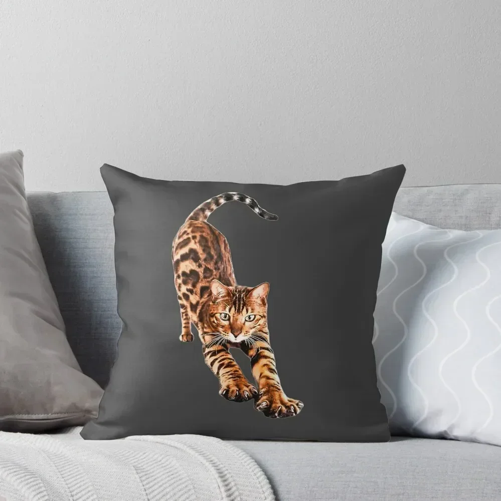 Bengal Cat Stretching Throw Pillow Pillowcases Couch Cushions anime girl pillow