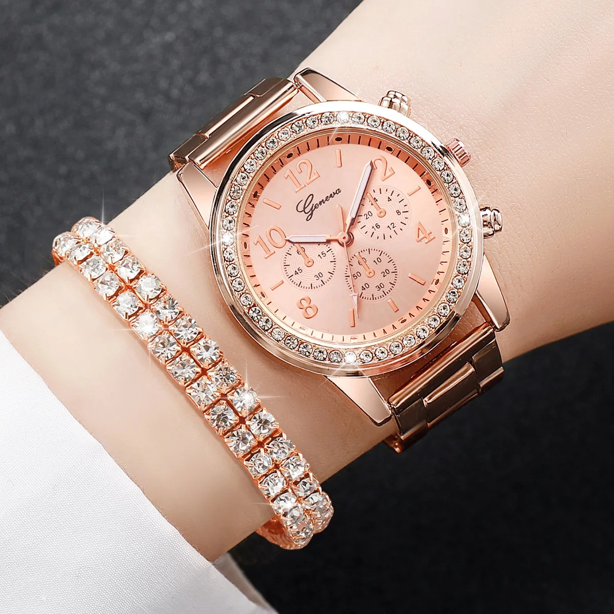 Relógios de pulso de quartzo com strass para mulheres,pulseira de aço dourado,pulseira de diamante sem caixa, fashion, 2PCs