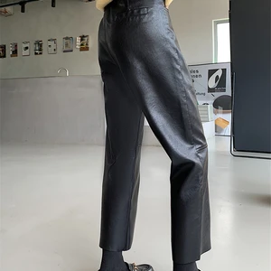 Frauen in der Welt von Frauen, die weibliche Taille, weibliche lässige lockere, Knöchellänge, Herbst, Winter, neu, 2023 8 Hauptverkäufe hohe Taille Lederhose - №5