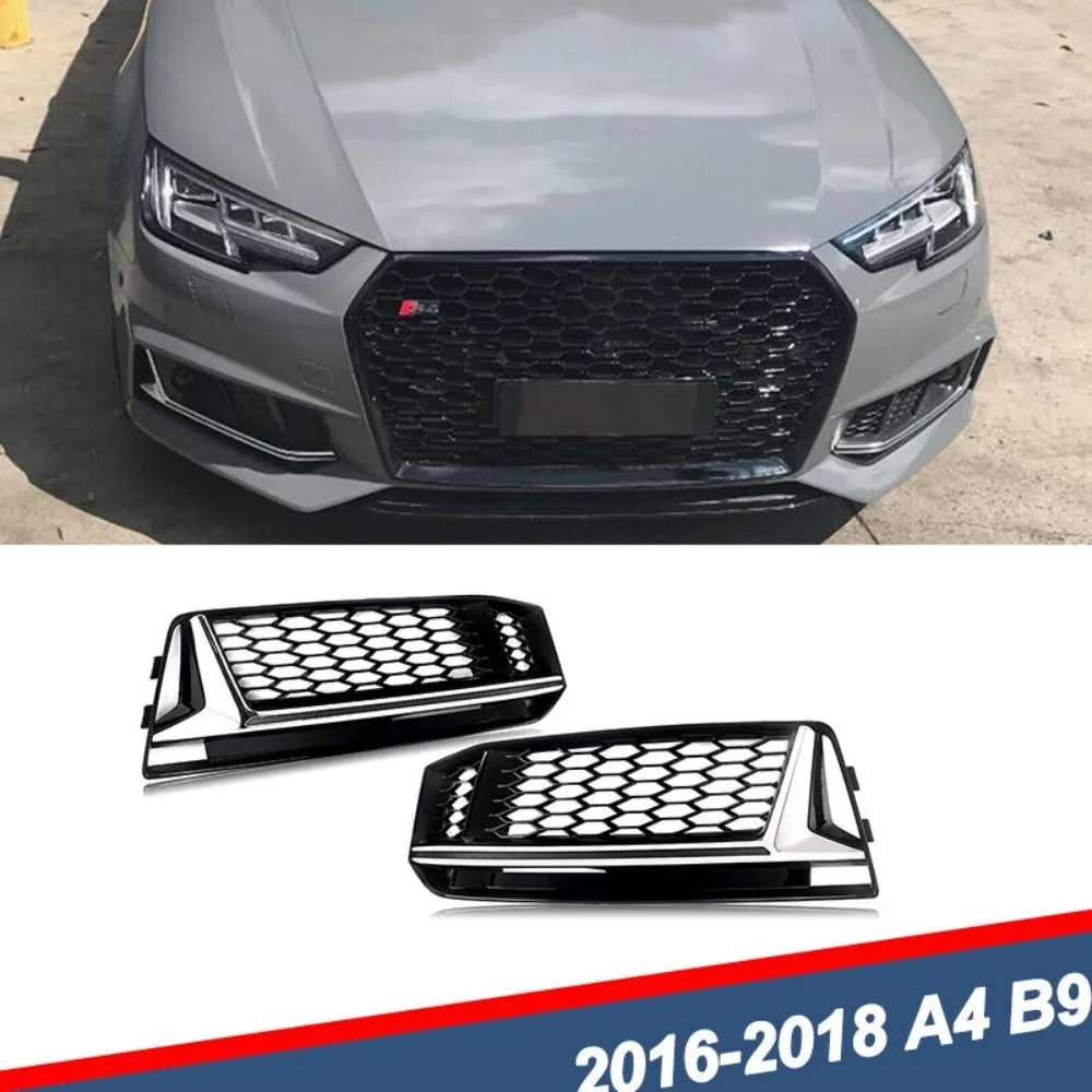 

For Audi A4 B9 S-Line S4 2016-2018 Honeycomb Fog Light Grille Cover Chrome+Black United States