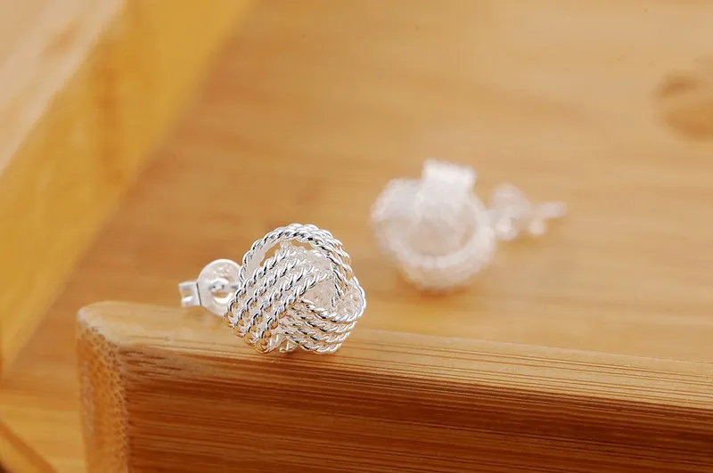 Nuovi gioielli in argento Sterling 925 9MM Fine Mini nodo orecchini a bottone donna moda fascino accessori regalo di nozze all'ingrosso