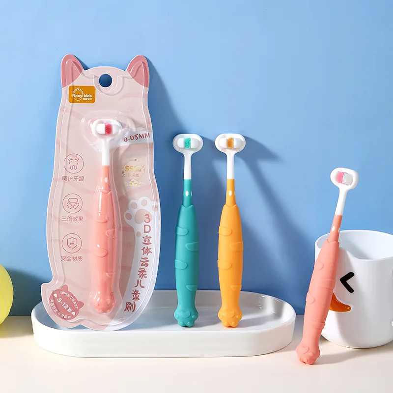 New Children's 3-sided Toothbrush Ten Thousand Soft Fur Anti Slip Handle Care For kids Teeth And Oral Cavity Individual Packing