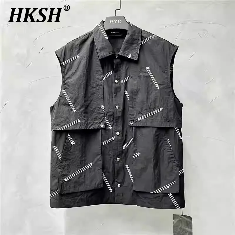 

HKSH Avant-garde Dark Design High Sense Spliced Ray Sleeveless Loose Shirt Fashion Trend Handsome Men's Shirt Personality HK0781