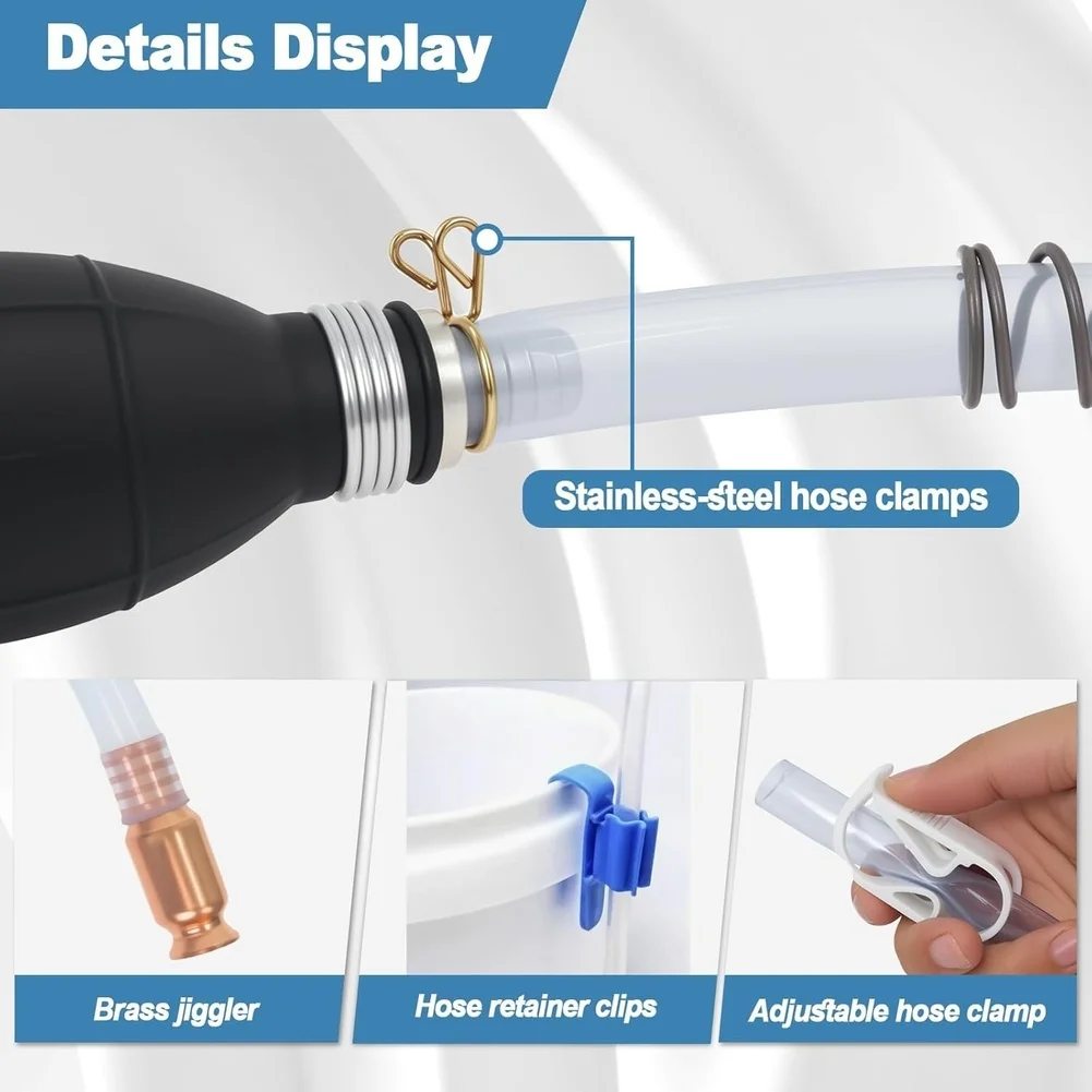 1Set Manual Siphon Pump Kit With Brass Nozzle And 8.3 Feet 5/8 Inch Hose Fuel Oil Transfer Anti Twist Handheld Siphon Pump
