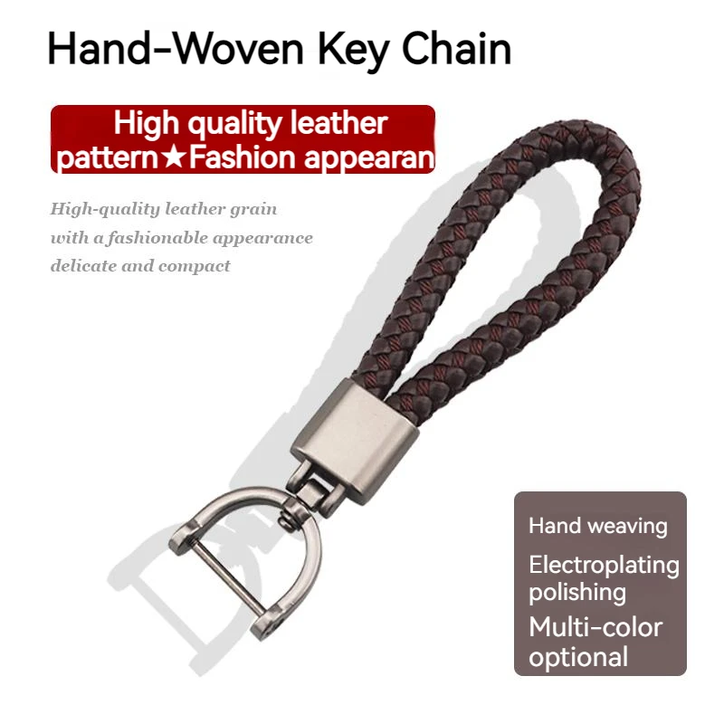 

Hand-woven leather automotive key chain removable metal 360 degrees rotating horseshoe key chain with leather woven rope product