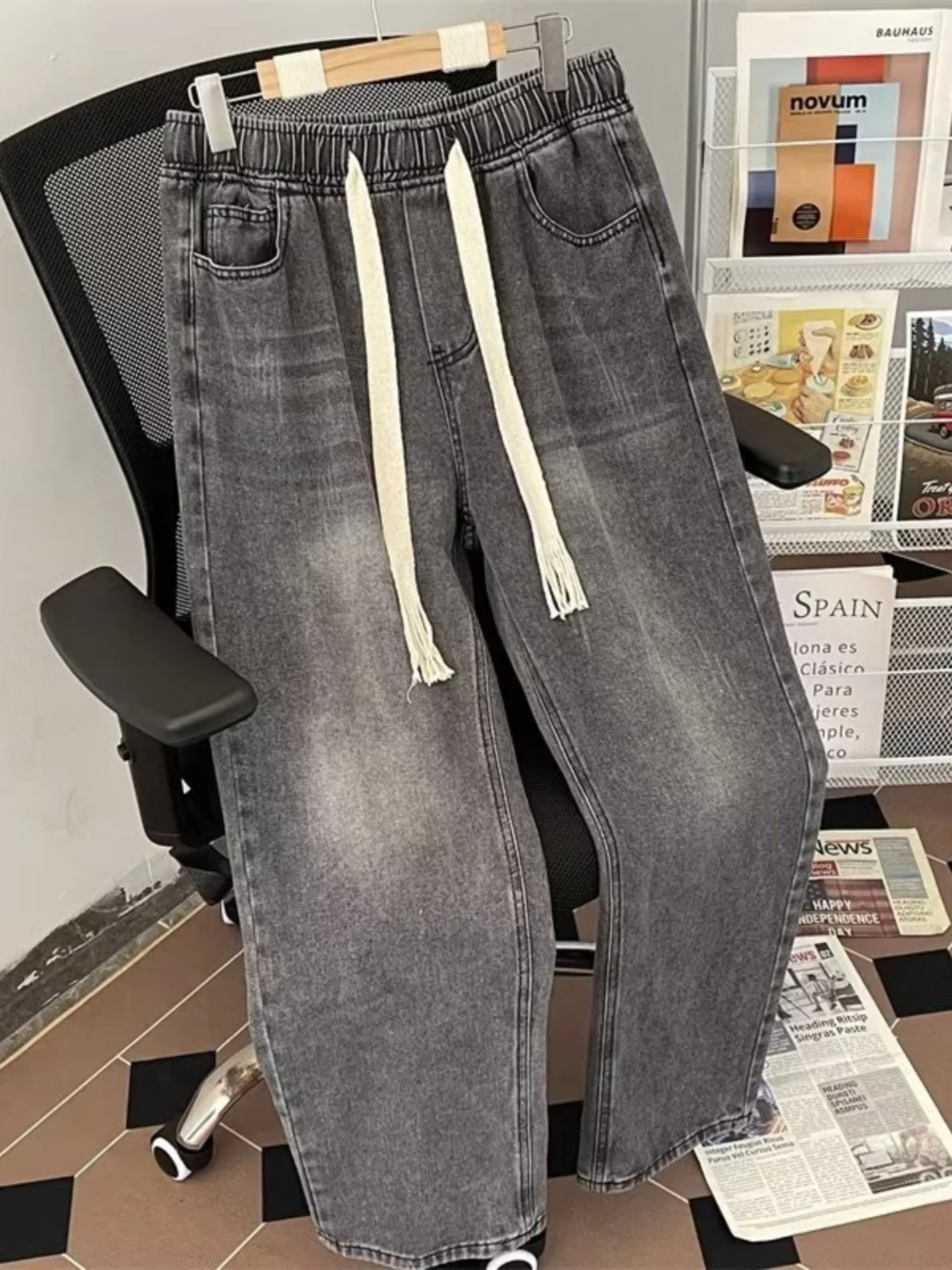 アメリカンレトロワイドレッグメンズジーンズ春秋トレンディルーズロングパンツハイストリートストレートレッグパンツカジュアルユーススレ