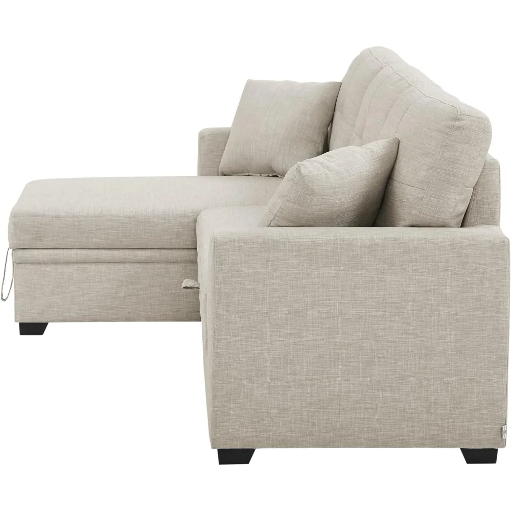 سرير أريكة قابل للسحب مقاس 83 بوصة، أريكة منجدة قابلة للعكس على شكل حرف L #5