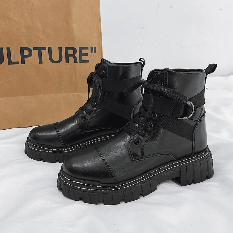 Brand Design 2022 Autumn and Winter Men Shoes High-top British Style Trend Motorcycle Leather Boots New Tooling Boots Men Boots