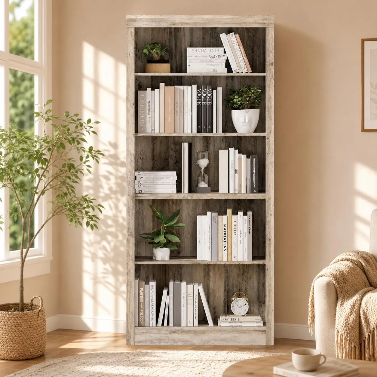 5 Tier Tall Bookcase 71 Inch Adjustable Shelves Heavy Duty Storage Display Cabinet Office Living Room, Customized