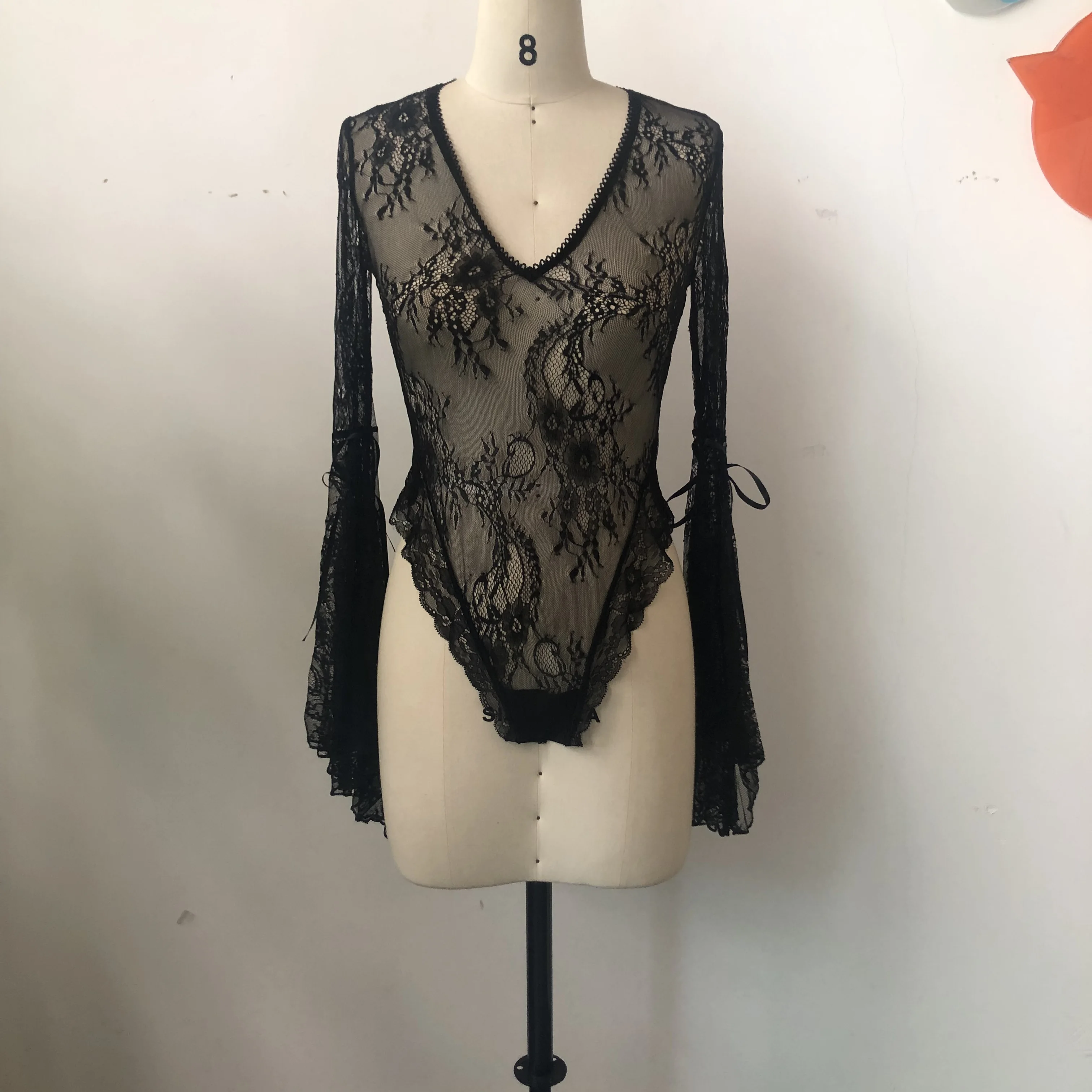 Rosetic Vintage Fashion Gothic Sexy Lace Bodysuits Women Flared Sleeve Black Overalls 2023 Autumn Off Shoulder Jumpsuit Short