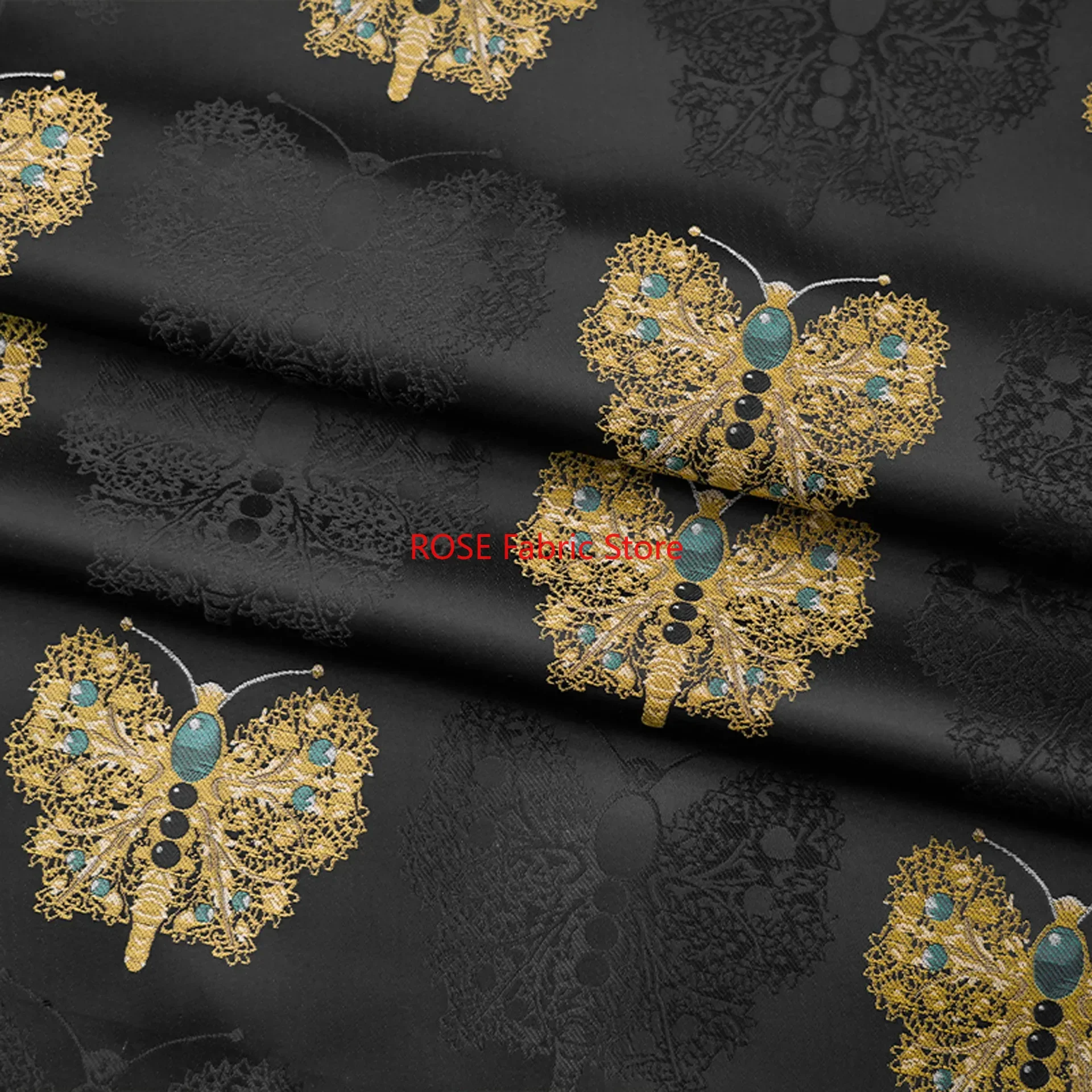 

1 meter Brocade Black Butterfly Jacquard Fabric Soft Dress Cheongsam Vest Bag Decorative Sewing Fabric