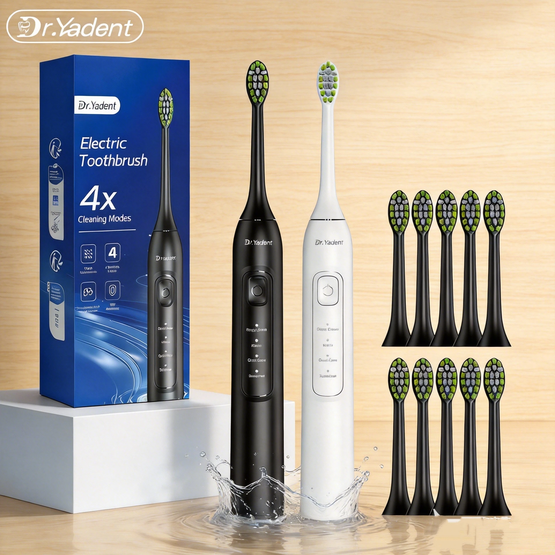 

Dr.Yadent Sonic Electric Toothbrush Waterproof IPX7 5 Mode Adult Sensitive Gum Smart Timer 1 Year Supply Smart Toothbrush Heads