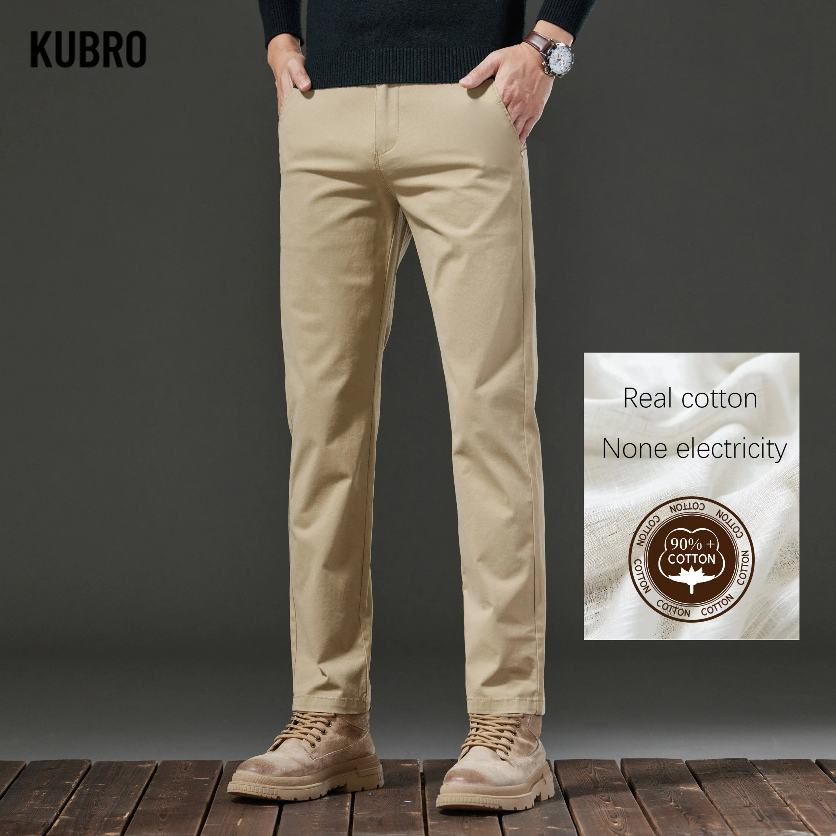 

97% хлопковые мужские повседневные брюки, осенние модные удобные эластичные тонкие прямые деловые мужские повседневные брюки, повседневные мужские брюки