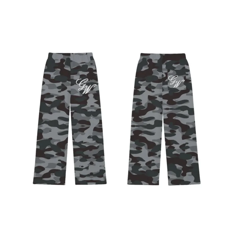 

2 pcs winter casual pants Y2K camouflage printing retro high street hip hop cropped pants Gothic hip hop unisex cotton pants