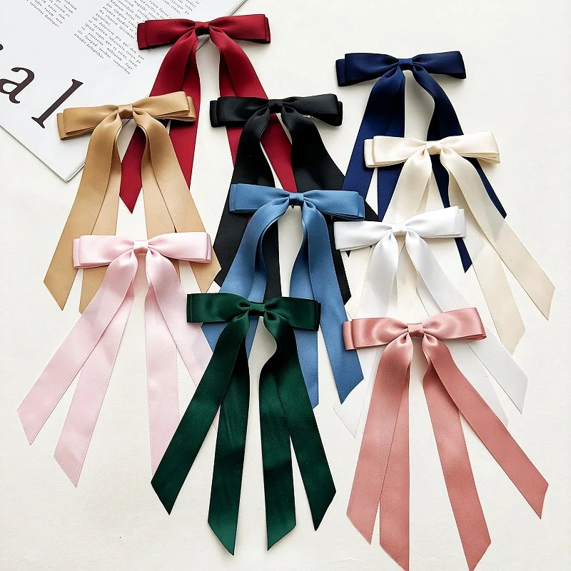 1PC Fashion Fabric Ribbon Hair Bow Hairpin for Women Girls Hair clips Black White Bow Top Clip Female Hair Accessories