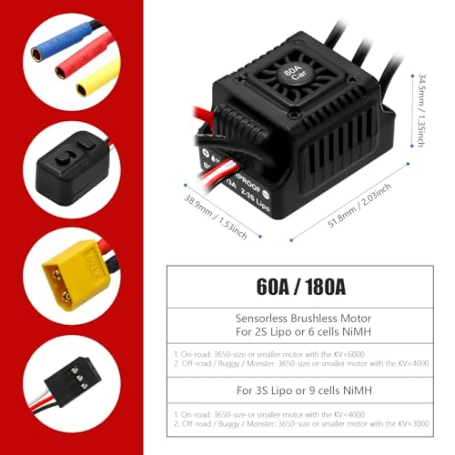 RC car truck application, aluminum alloy, black, waterproof and high-speed 4300KV brushless motor with integrated 60A ESC and h view 3