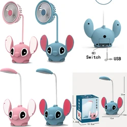 Lilo & Stitch LED Desk Lamp Electric fan With Pencil Sharpener Foldable Light Cute Desk Night Light Usb Recharge Light Gift