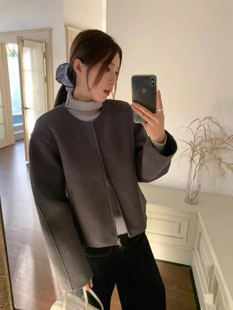 

Женский шерстяной костюмный жакет свободного кроя, утепленный, осенне-зимний, из смесового хлопка, теплый, модный, прямого кроя, с длинными рукавами, на молнии