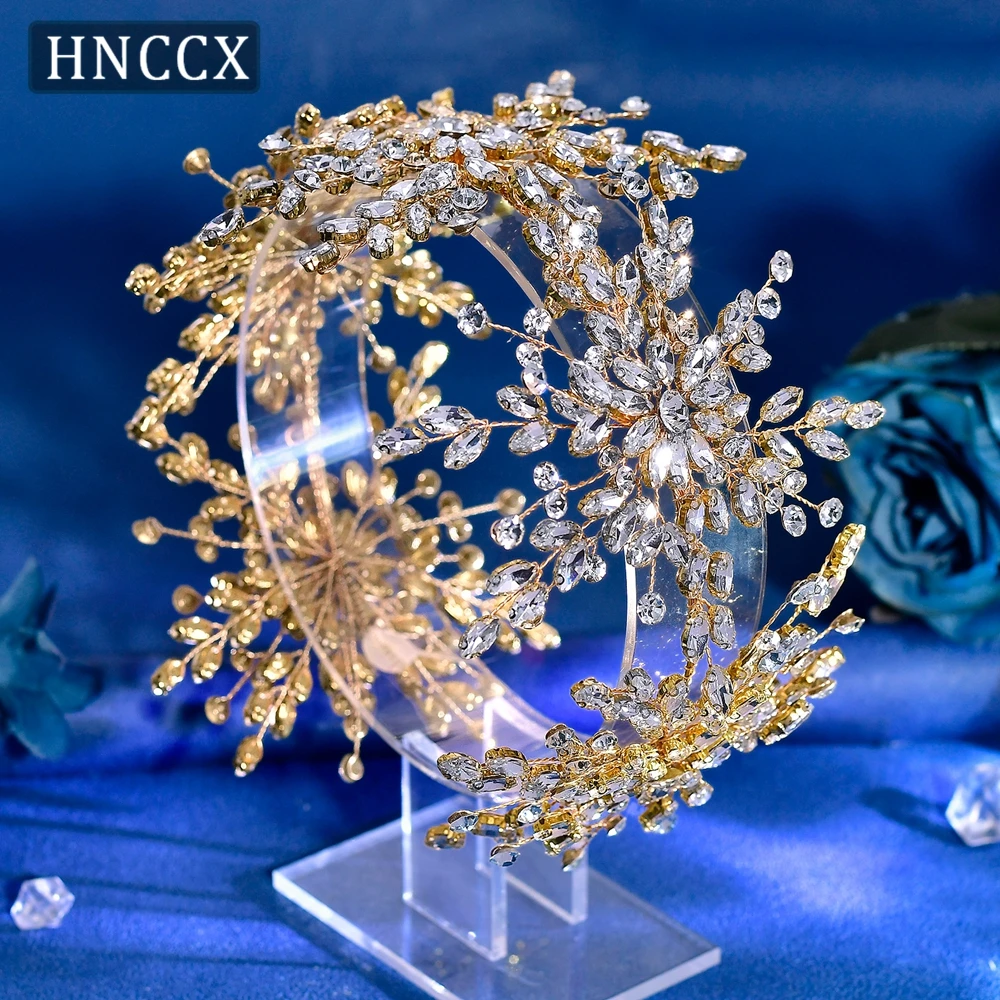 HNCCX Bride Full Rhinestone Crown Headband Wedding Headpieces Hair Accessories Luxury Wide Hair Band Party Headwear CP389