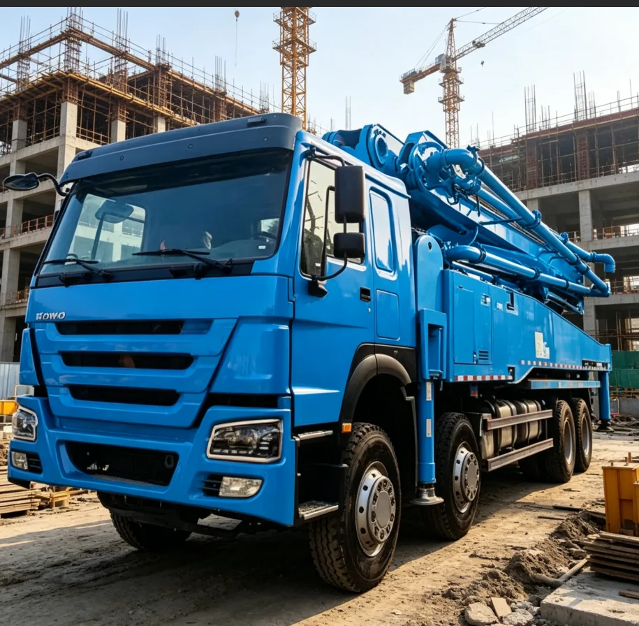 Camión Bomba de Concreto con Pluma Plegable en Z, Vehículo Mezclador de Cemento Móvil Altamente Flexible para Construcción en Espacios Reducidos