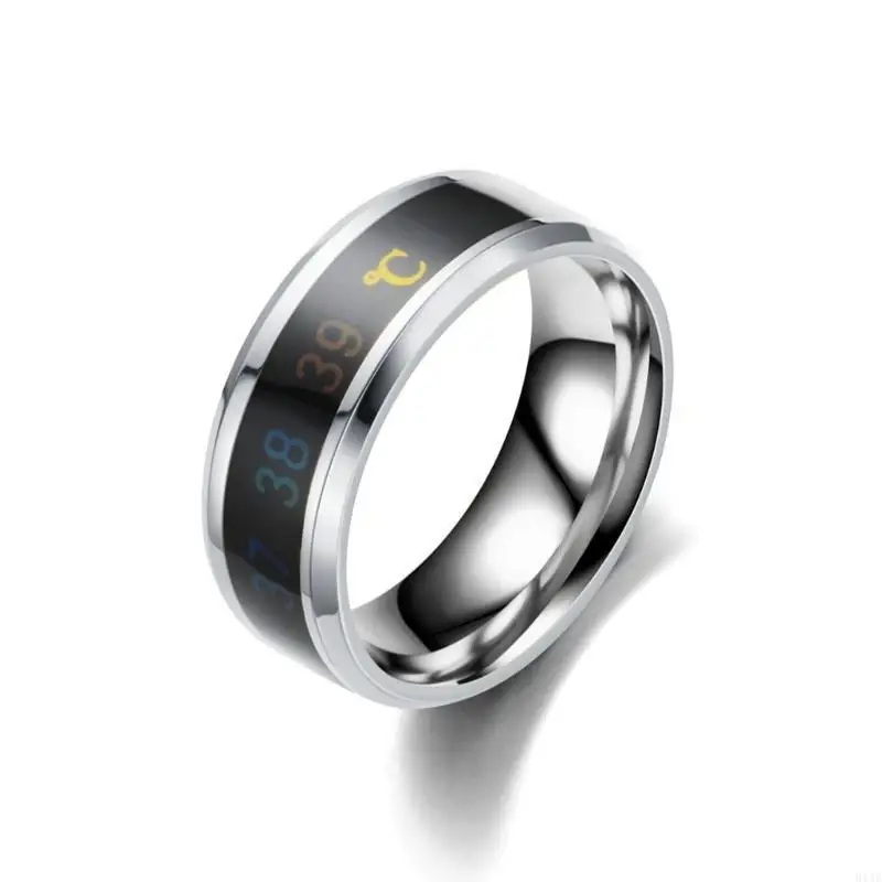 91AF Waterproof Stainless Steel Ring Intelligent Temperature Sensitivity Finger Jewelry for Couples and Health Enthusiasts
