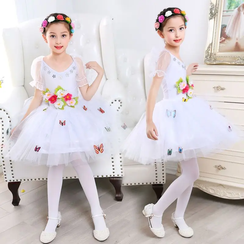 Kindergarten dance costumes Children's female fluffy white