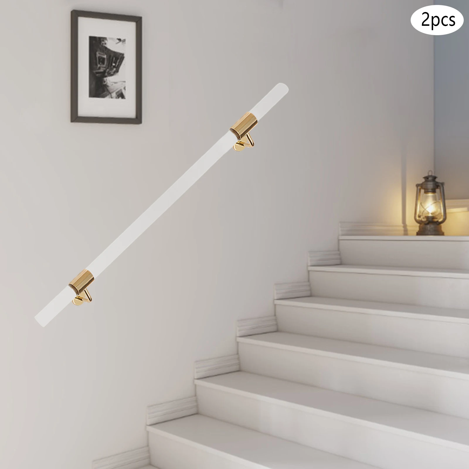 2 Pieces of 100cm Acrylic Stair Handrails Wall Mount Railing 40mm