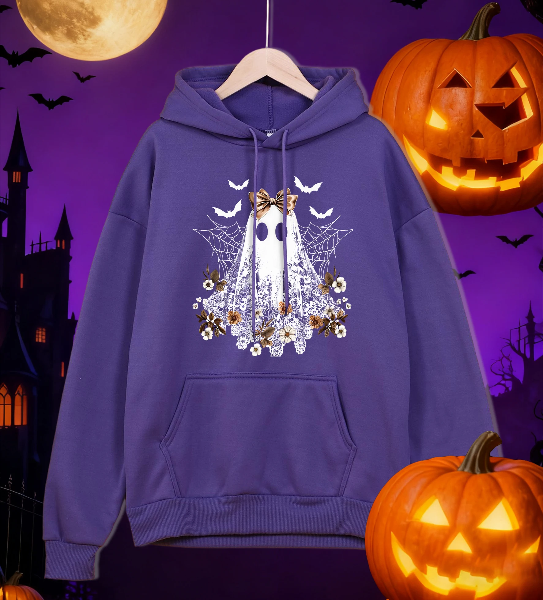 سعيد هالوين الزهور شبح طباعة رجل هوديي الخريف عارضة هودي كل مباراة الصوف هوديس فضفاضة مريحة الذكور الشارع الشهير