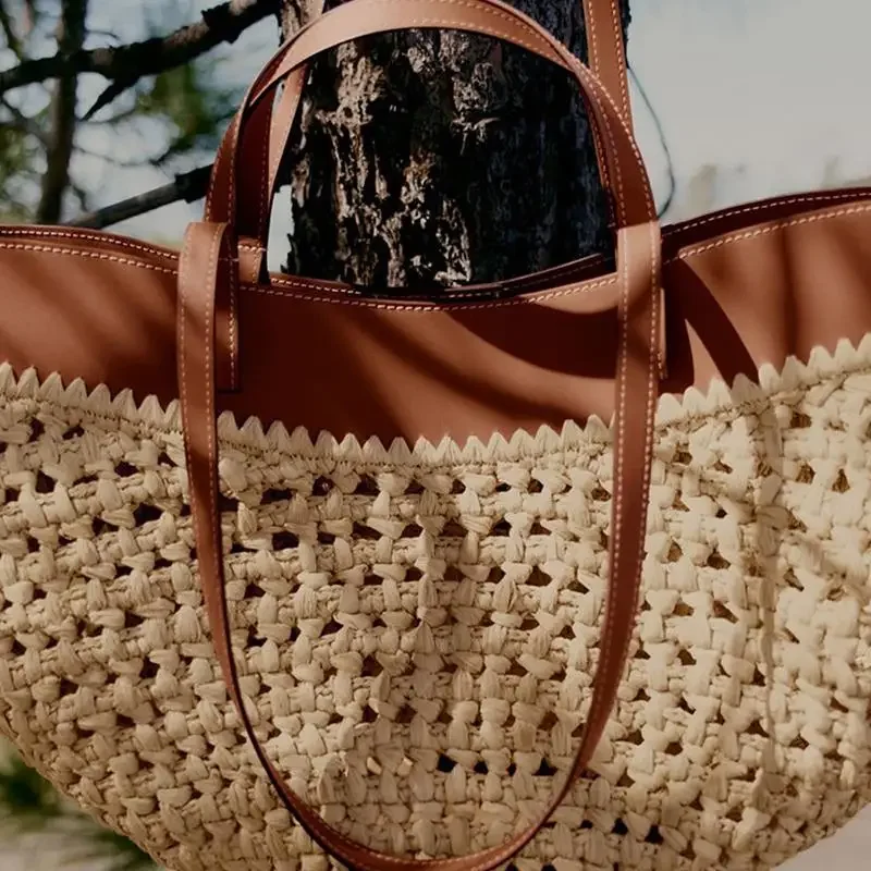 

Retro Artistic Fashion Versatile Casual Tote Bag Single Shoulder Handbag Large Capacity Grass Woven Large Bag