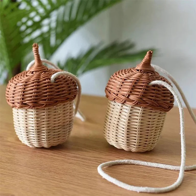 Rattan Woven Mushroom Basket Bohemian Portable Straw Storage Boxes Outdoor Vacation Picnic Baskets Kids Toy Sundries Organizer