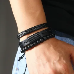 Leather Bracelet For Men Simple Fashion Men Hand-woven Bracelets, Retro Leather Bracelets Adjustable Leather Rope
