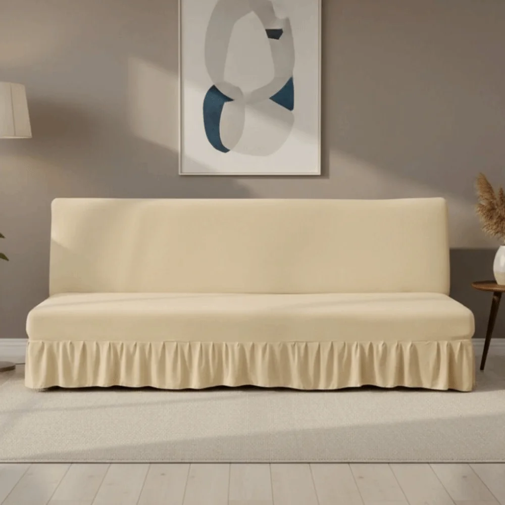 Elastic Armless Futon Sofa Cover Skin-friendly Stain-resistant Folding Sofa Bed Cover Breathable with Skirt Couch Cover Home