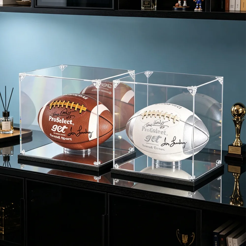 Acrylic Basketball Football Display Case Dustproof UV Protection Stand Holder for Signed Ball Collectibles Exhibition Storage