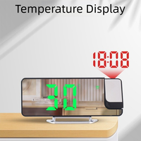 Date/Temperature Display Projection Alarm Clock Brightness Adjustable 180° Rotating Projection LED Digital Mirror Clock 12/24H