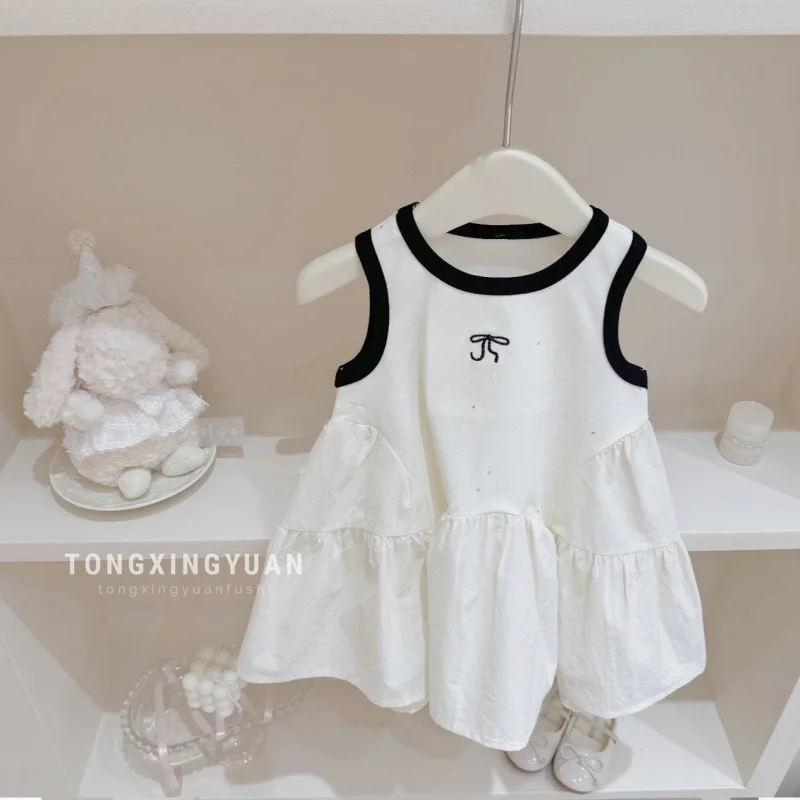 

Korean Children's Clothing2024New Girls' Dress Summer Casual Patchwork Children's Contrast Color Vest Dress