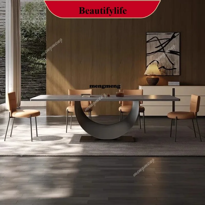 

Обеденный стол M178 и стулья: прямоугольный, современный, минималистичный, из итальянского стиля, с кожаными стульями на каркасе из нержавеющей стали и столешницей из каменной плиты для ресторана