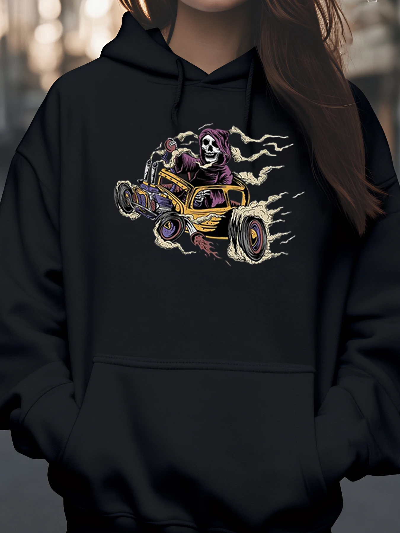 

Толстовка с капюшоном на Хэллоуин для водителя скелета Monster Truck для повседневной одежды унисекс
