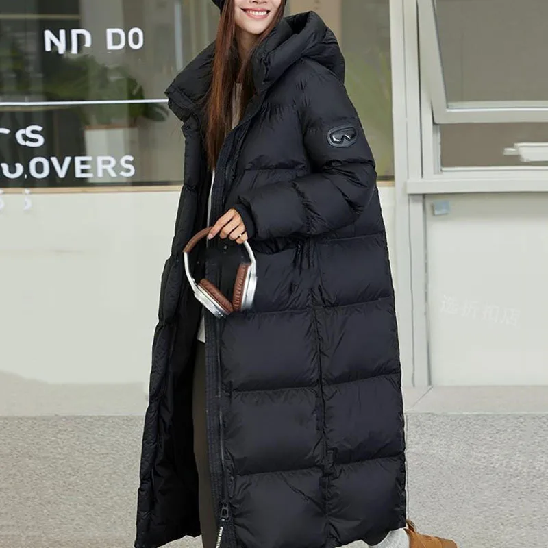 2025 جديد عالي الجودة سميكة بطة بيضاء أسفل فضفاضة المرأة أسفل سترة شتاء دافئ مقنعين طويلة الأكمام المرأة أسفل سترة