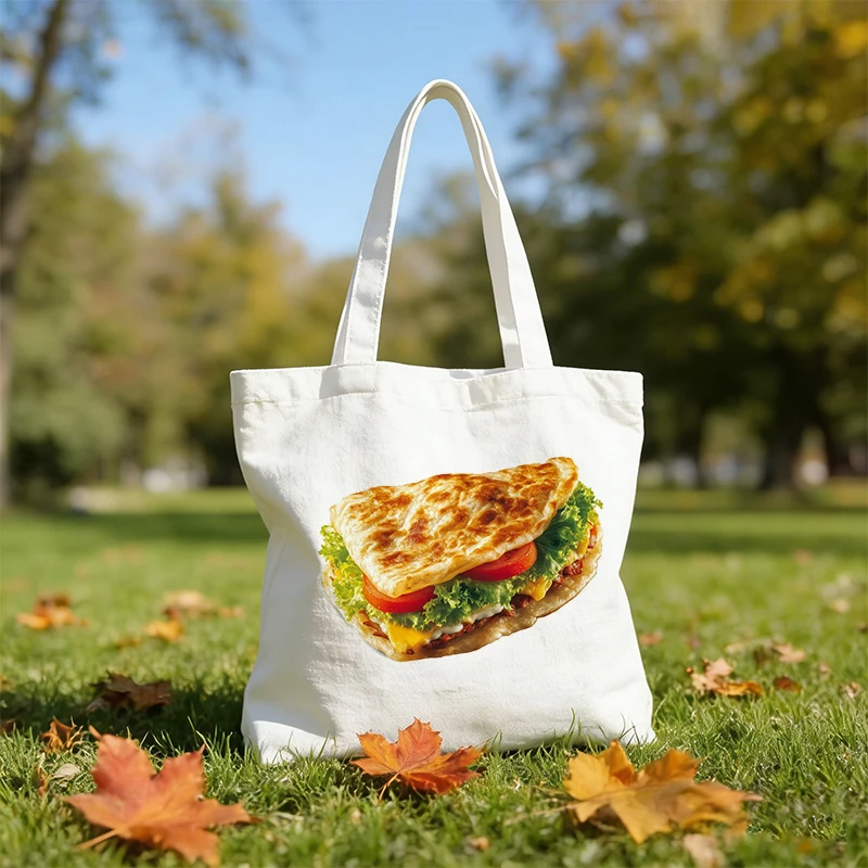

Funny Food Canvas Tote Bag - 30x35/35x40CM Hamburger Bread Sandwich Print Pattern Single Shoulder Bag Students Casual Shopp Bag