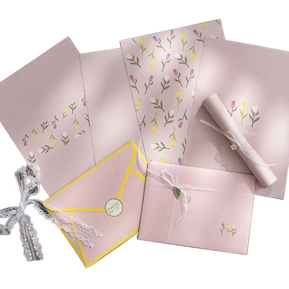 Flowers Floral Envelopes DIY Postcard with Stickers Letter Pads Writable Greeting Letter Writing Paper Wedding Party