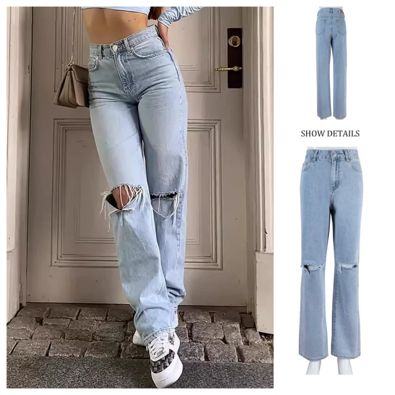 

Женские потертые джинсы до колена свободного покроя — удобные эластичные прямые джинсовые брюки, повседневная универсальная одежда на каждый день