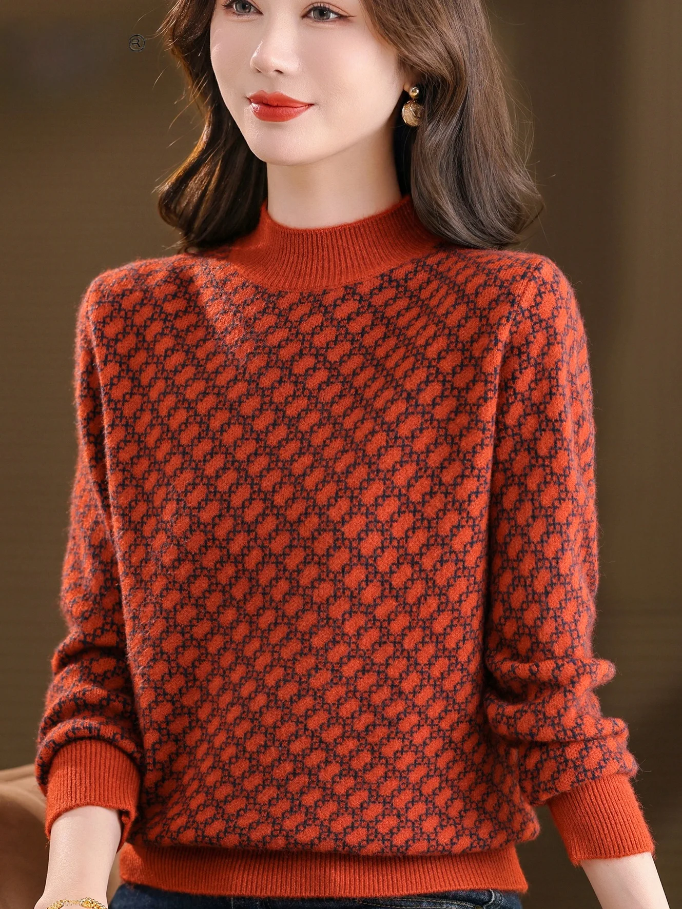 

2025 New f High Ne Knitted Sweater Women's Mid-Aged Mom Faionable Warm Base Layer irt Casual Sle Thermal Knitwear