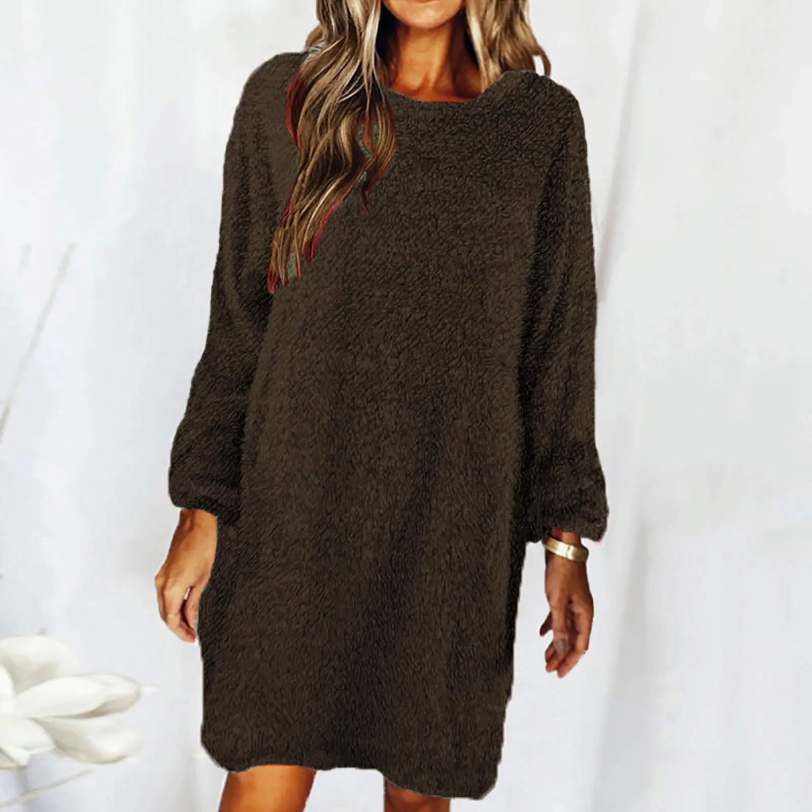 

Winter Autumn Plush Sweater Dress Women Casual Long Sleeve Pullovers Loose Short Dresses Female 2024 Warm Plus Size Vestidos